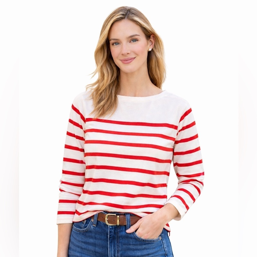J. Crew Mariner jersey relaxed boatneck T-shirt in orange red stripe size small